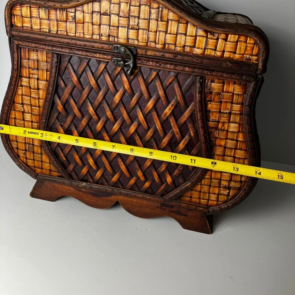 Vintage Woven Wicker Rattan Wood Storage Trunk Chest Brown Boho Decorative Box